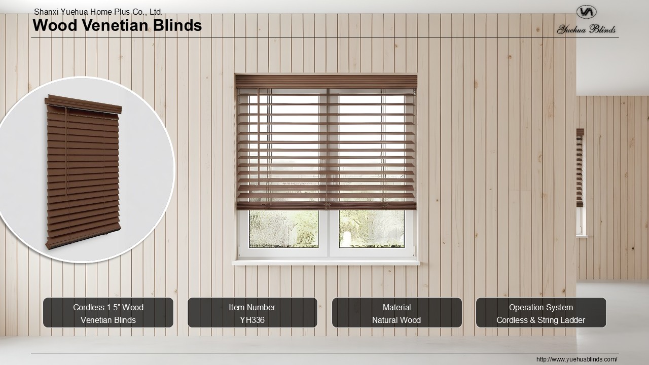 Cordless 1.5” Wood Venetian Blinds (String Ladder)